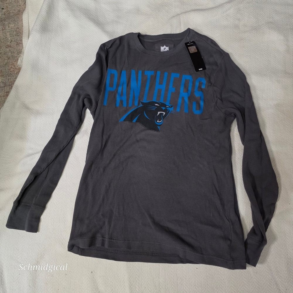 NFL Team Apparel Carolina Panthers Mens Medium Gray Thermal Waffle Knit Shirt